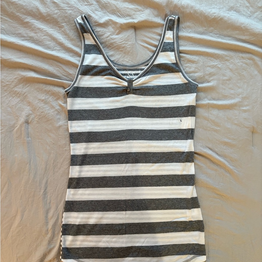 New York & Company Gray and White Striped Tank Top